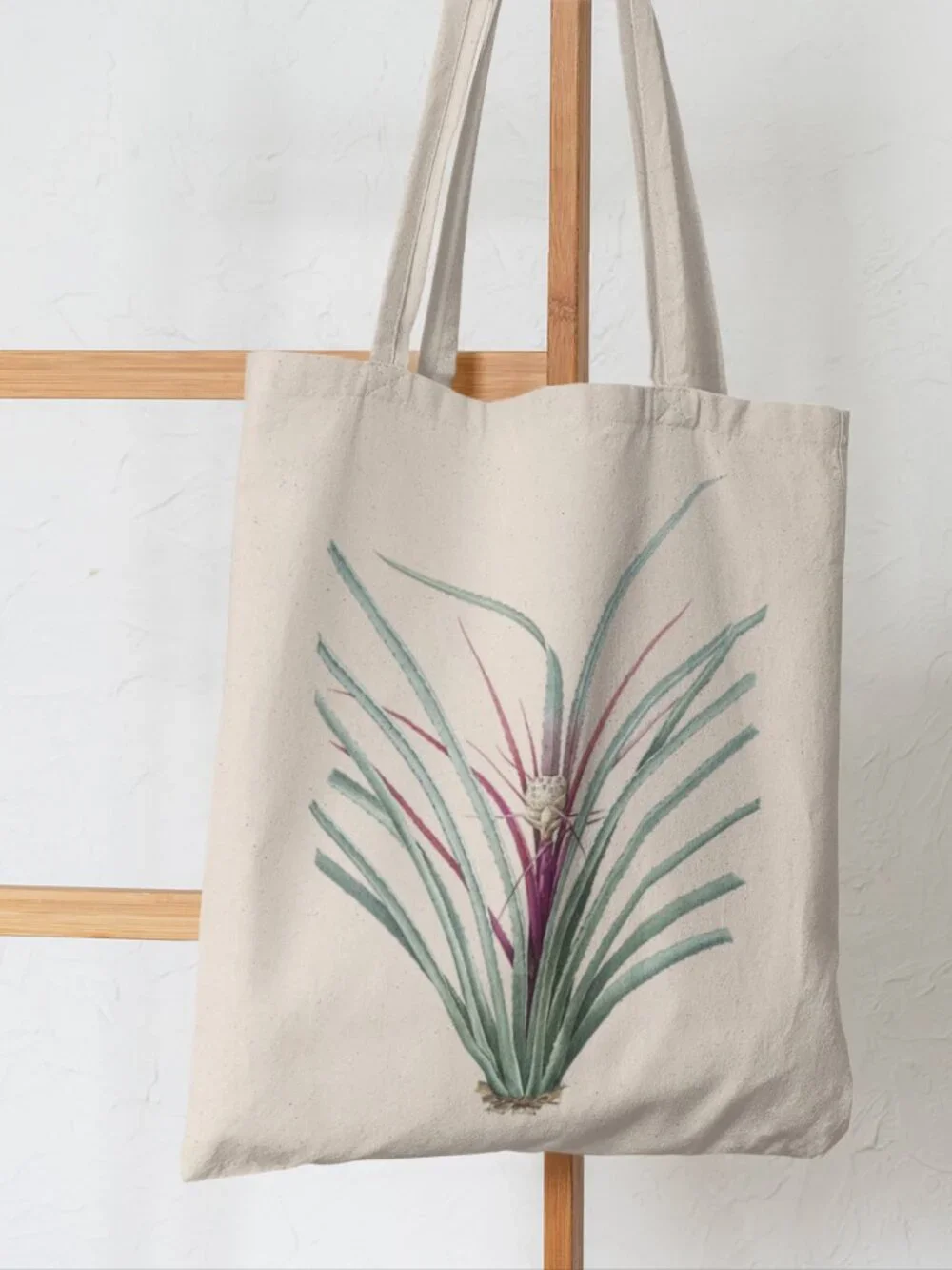 Bromeliad Vintage Botanical Print Graphic Canvas Tote Bag